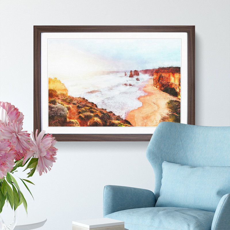Twelve Apostles in Australia - Picture Frame Painting Print, 33cm H x 45cm W x 2cm D, Walnut Framed