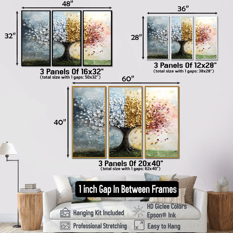 Ensemble de salon quatre saisons Tree Of Life II - Arbre de vie, Toile avec cadre flottant noir, H 28 po x l 36 po x P 1 po