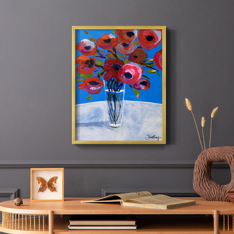 Coquelicots, reproduction encadrée - bois massif, Or, H 20 po x l 16 po