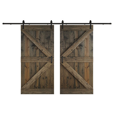 K Series Pine Wood Double Sliding Barn Door with Hardware Kit