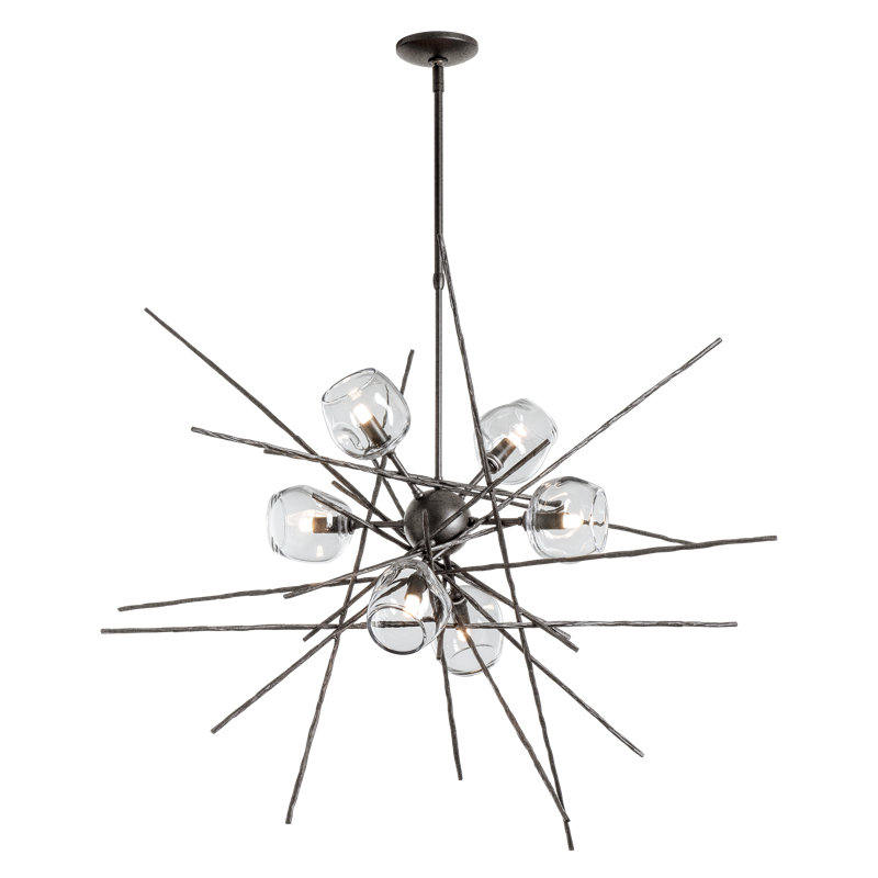 Griffin 6 - Light Chandelier, Clear, 56.6" H x 39.2" W x 38.8" D, Natural Iron