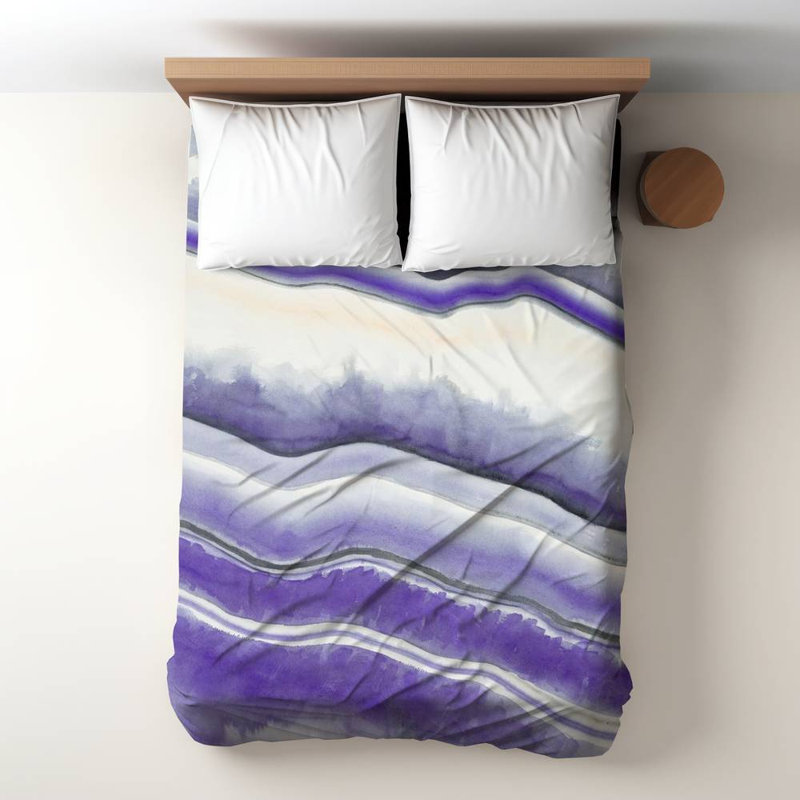 Polyester Sateen Duvet Cover, Twin Duvet, Brown Purple Geode