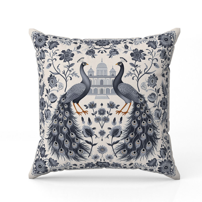Coussin Celestial Feathers, Gris / Crème, H 18 po x l 18 po