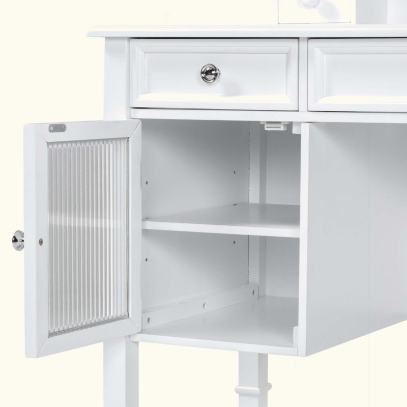 Meuble-lavabo avec grand miroir réglable, coiffeuse avec tiroir et armoire, coiffeuse pour la chambre