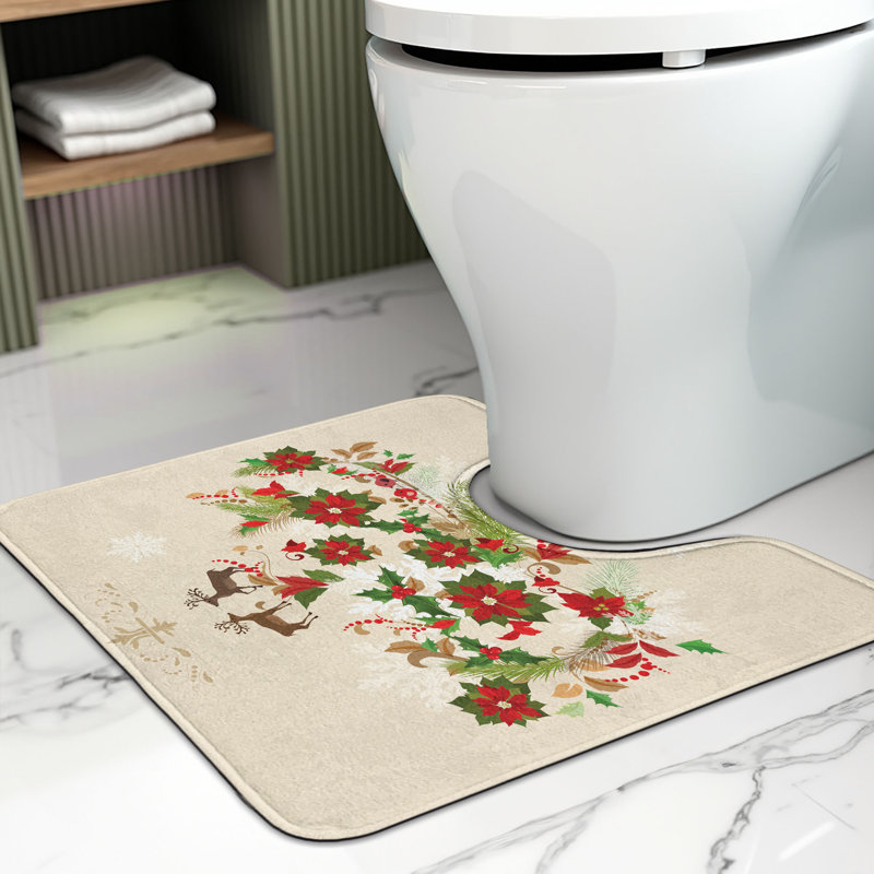  Christmas Toilet Mat U-Shape Bathroom Rug 20" x 16" Multicolor