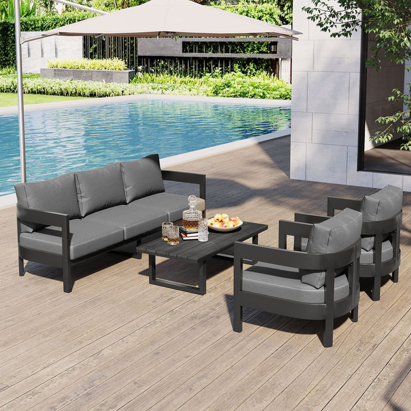 Ensemble de canapé d'extérieur moderne avec table, ensemble de mobilier de patio multi-personnes pour jardin, cour et balcons