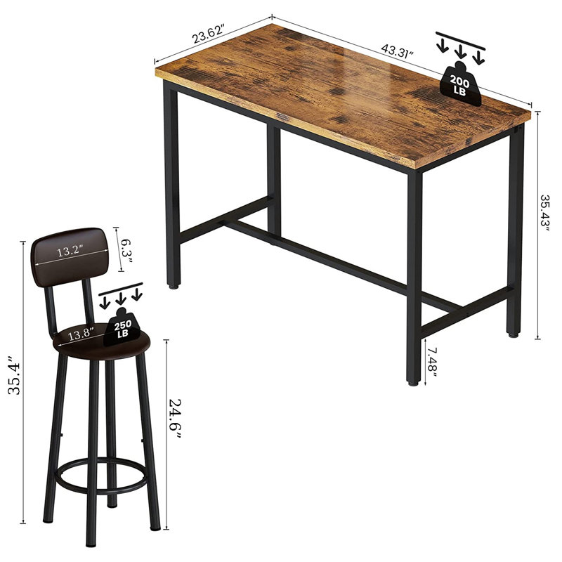 Enchantyd 5 Piece Kitchen & Dining Room Set with 4 Stools, Rustic Brown, Black