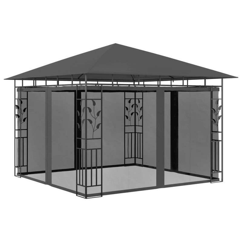 Caringorm Gazebo With Mosquito Net&LED String Lights 3X3x2.73, Anthracite