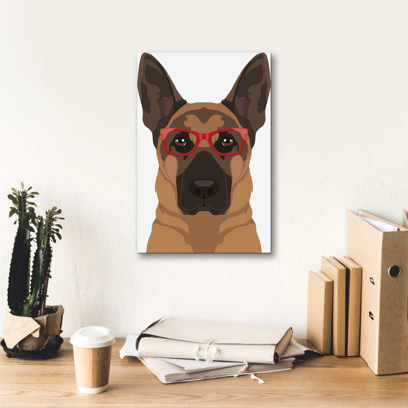 «German Shepherd Porter Hipster Glasses» par Furbaby Affiliates, art mural sur toile, H 18 po x l 12 po x P 0,75 po
