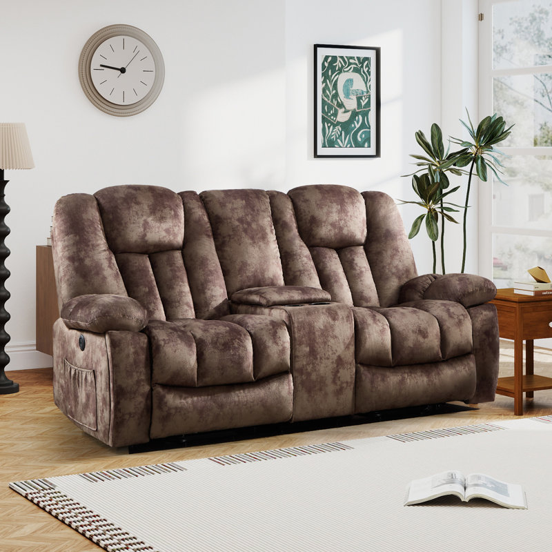 79.13'' Wide Modern Microfiber Power Reclining Loveseat With Lift Assist, Dual Hidden Cup Holders, Storage Console & USB Charging Ports