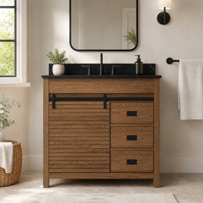 Aldiana 36'' Sliding Barn Door Freestanding Single Bathroom Vanity with Sintered Stone Top