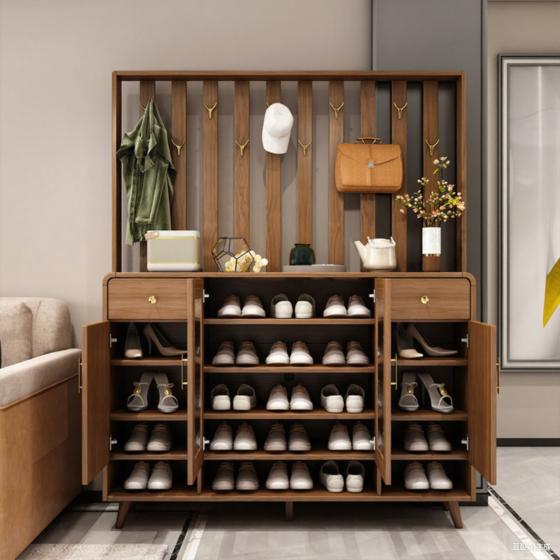 Armoire de séparation en bois massif de 76,97 po H, rangement pour chaussures tout-en-un avec crochets à manteaux, armoire de séparation grande capacité pour le salon