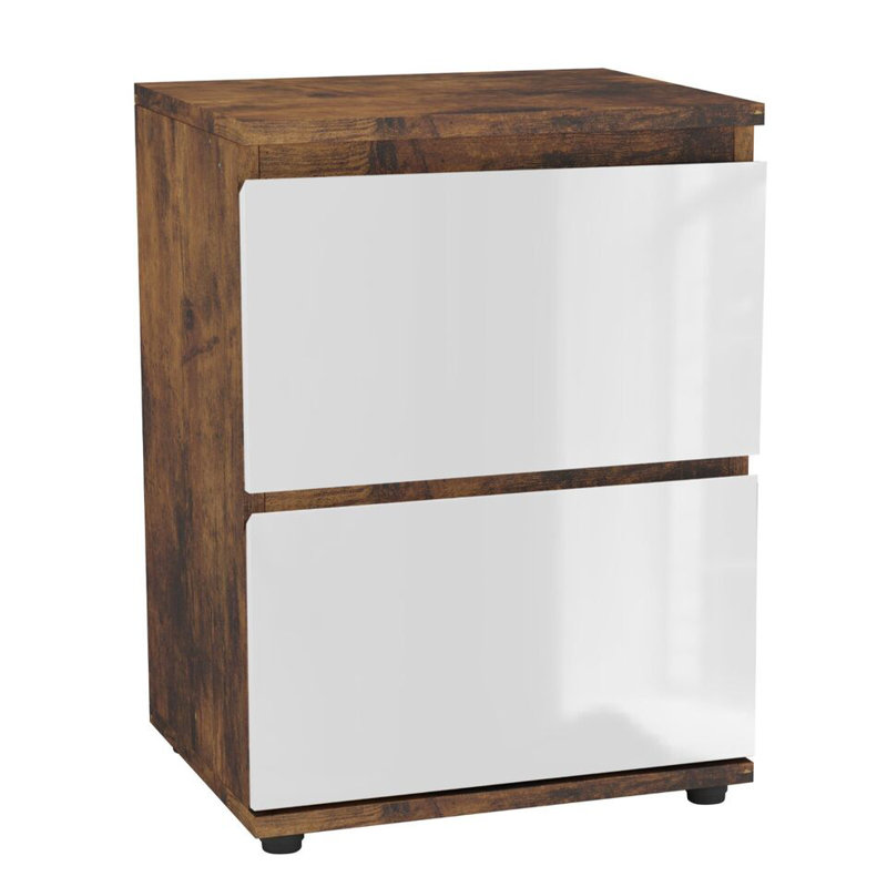Otella 36cm W Metal Bedside Table, Rustic Brown/White