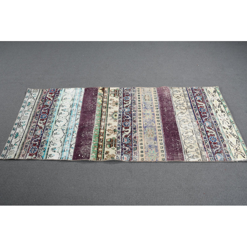 Vintage Turkish Patchwork Accent Rug - Antique Oushak Wool for Salon or Entryway Green