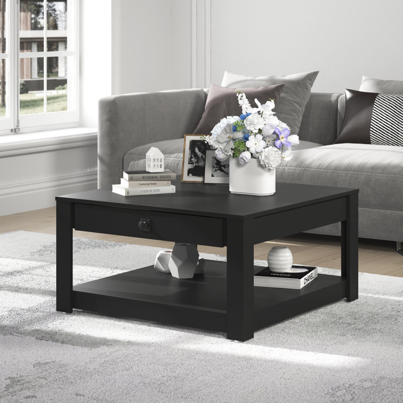 Allyannah Coffee Table with Drawer, Rustic Black Oak