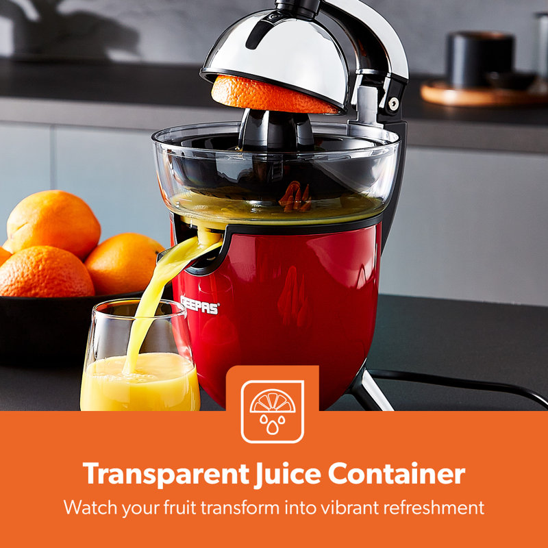 GEEPAS Retrovive Electric Citrus Juicer | 1.2L BPA Free Jug & 2 Cones | Juice Extractor for Orange Grapefruit Lemon Lime | Anti-Drip Spout Detachable Parts Quite Operation | 2 Yr Warranty 100W