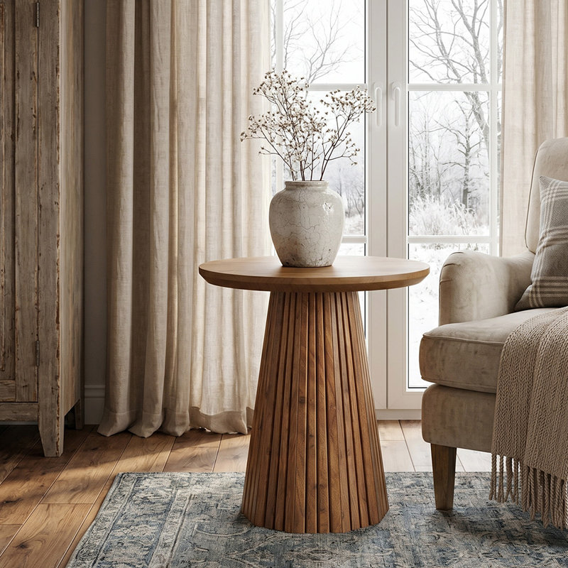 Petite table de bout ronde en bois massif pour petits espaces, 1