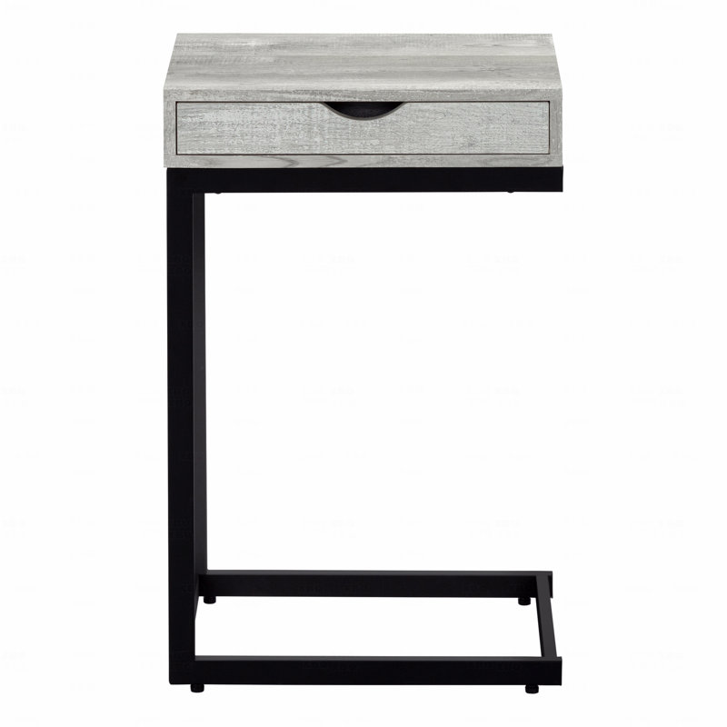 Table d'appoint, en forme de C, bout, côté, collation, tiroir de rangement, stratifié, métal, contemporain, moderne, Gris