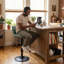 Swivel Upholstered Adjustable Height Counter Stool with Metal Frame-1690614919