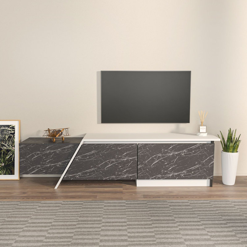 Meuble télé moderne de 70,9 po x 11,8 po x 28,3 po | 100% panneau de particules enduit de mélamine, épaisseur: 0,7 pouce | Concept de marbre élégant, design durable et élégant pour le salon et les espaces de divertissement
