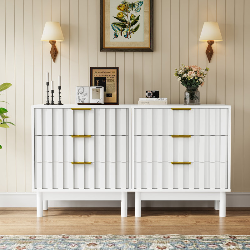 3 Drawer Dresser With Fluted Panel Design, White
