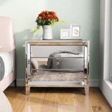 Yolanta 33" Mirrored Glass Nightstand with 3 Storage Drawers