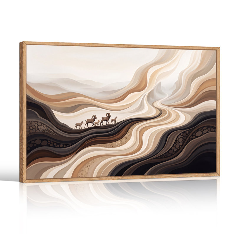 Bighorn Sheep on Wavy Earth Tone Layers, art mural sur toile, 32"H x 48"W