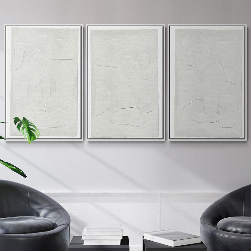 Ensemble de 3 pièces encadrées sur toile simple, H 40 po x l 78 po, Blanc