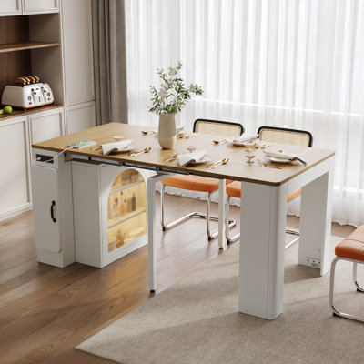 Extendable Dining Table with 3 Removable Middle Leaves,Saving-space Cabinet