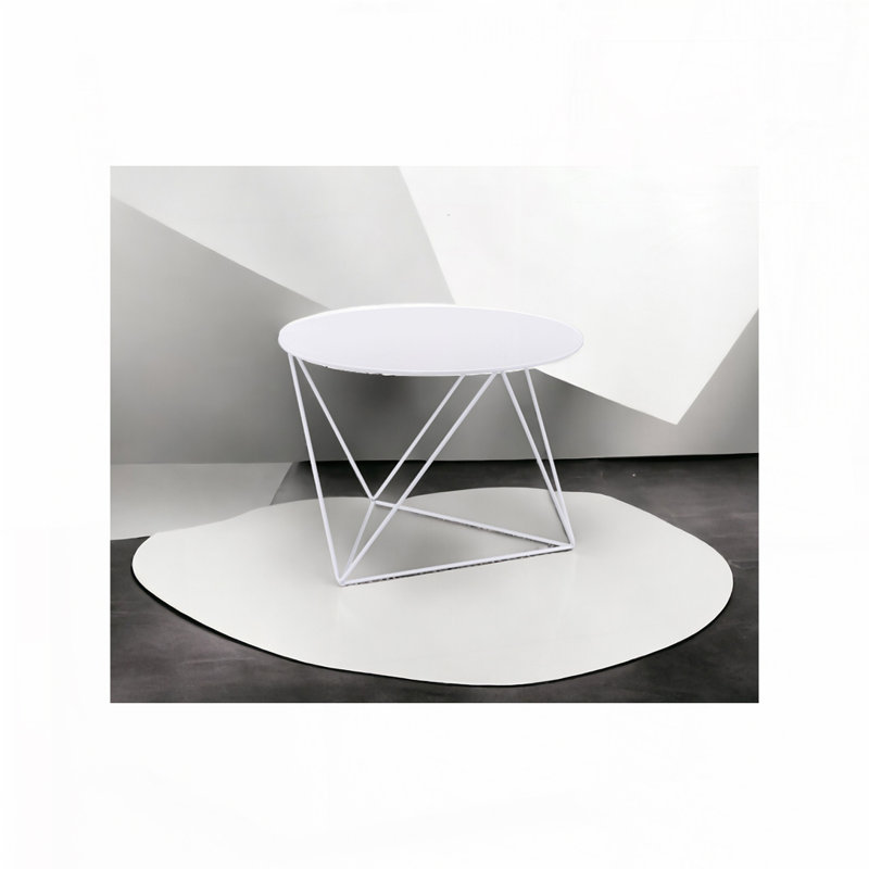 Salas Contemporary 23"Dia Round Frame End Table with Geometric Metal Base, White