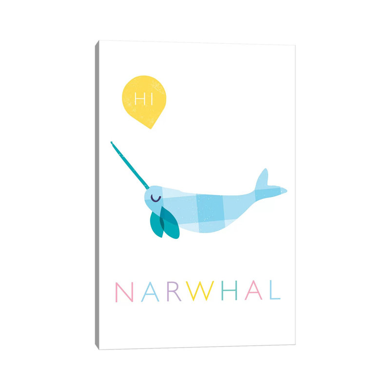 Narwhal by PaperPaintPixels - Wrapped Canvas Print, 20.32 cm H x 30.48 cm W
