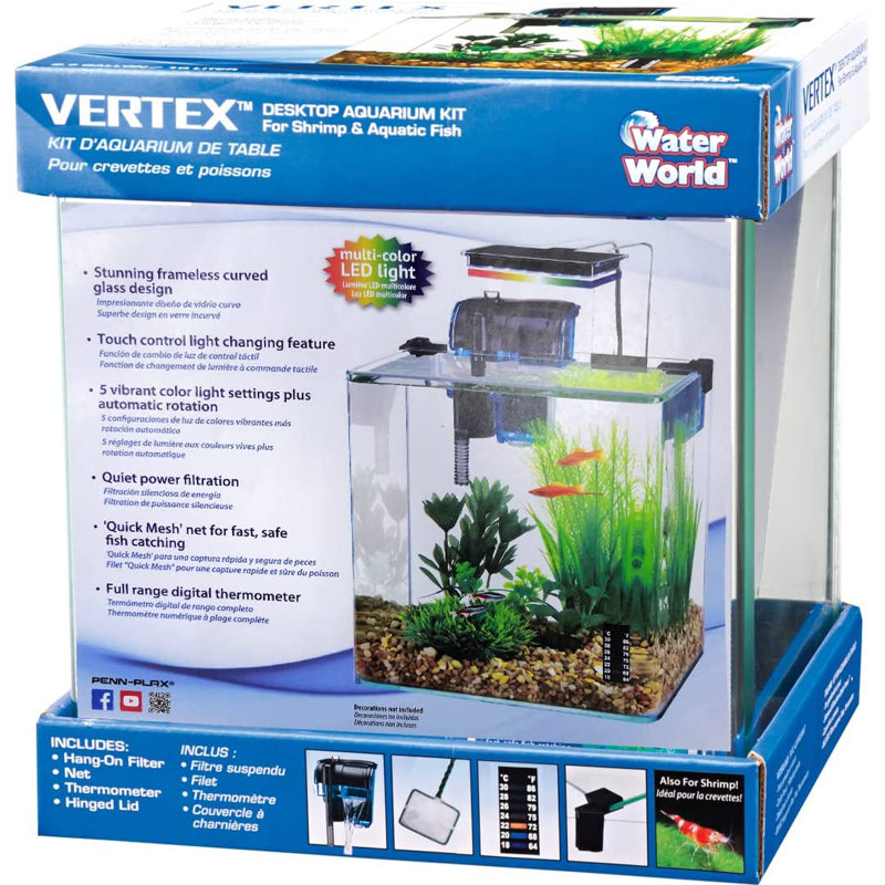 5 Gallon Rectangular Glass Desktop Aquarium Kit with LED Light