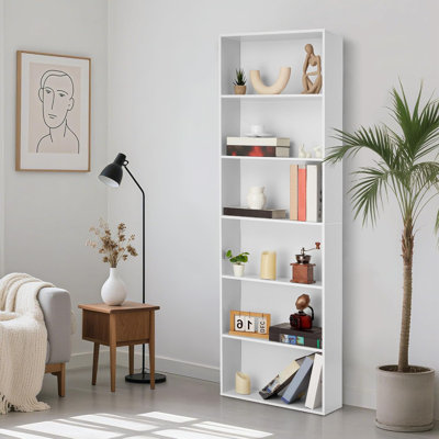 Rustic Industrial 6-Tier Wood and Metal Bookcase – Tall Storage Shelf for Living Room, Bedroom, Home Office