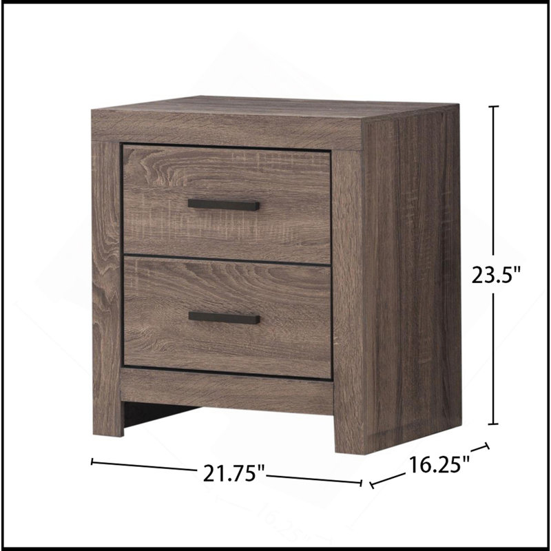 2 Drawers MDF Nightstand In Barrel Oak Finish