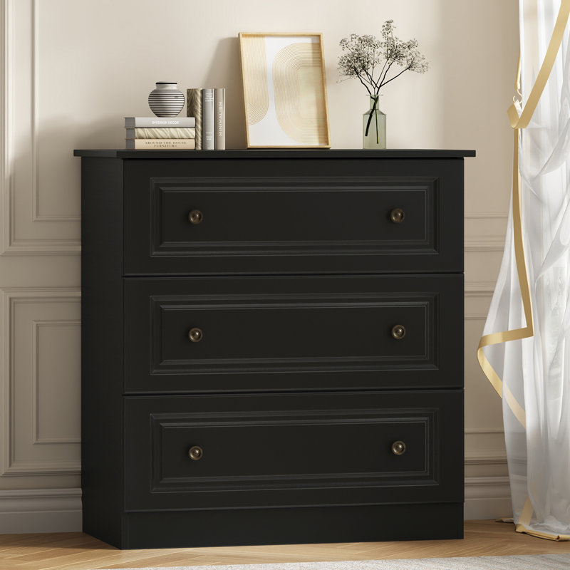 Commode 3 tiroirs moderne en bois à 3 tiroirs l 29,5 po, Noir