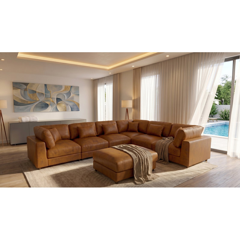 Canapé modulaire réversible de coin avec repose-pieds 7 pièces 144 po Arliz