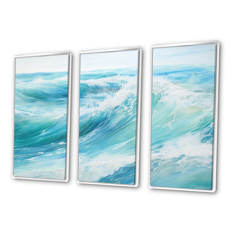 «Ocean Charm», art sur toile océanique, H 40 po x l 60 po x P 1 po, Cadre flottant blanc