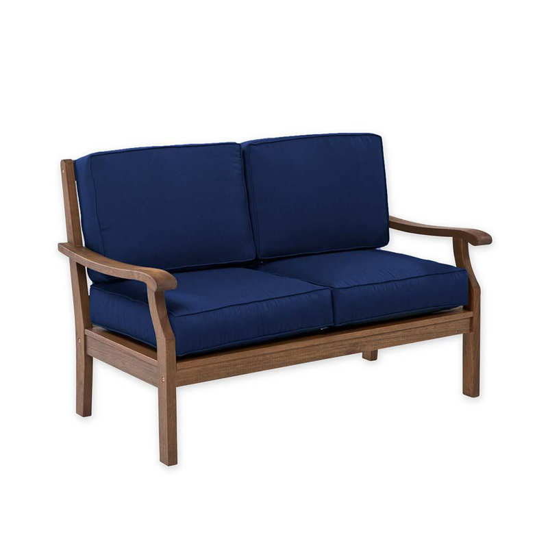 Claremont 54.75'' Wide Eucalyptus Loveseat with Cushions, Midnight Navy