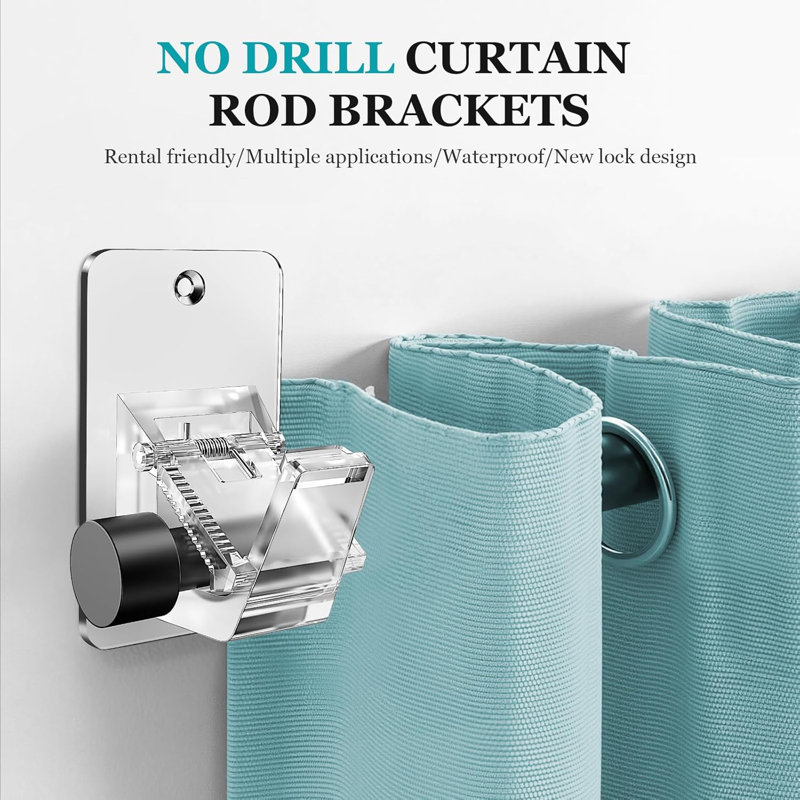 Supports de tringle à rideaux adhésifs sans perceuse, supports robustes de 30 lb pour la cuisine de la chambre à coucher, crochets de tringle de fenêtre universels sans dommages avec clou, installation gratuite, 4 pièces