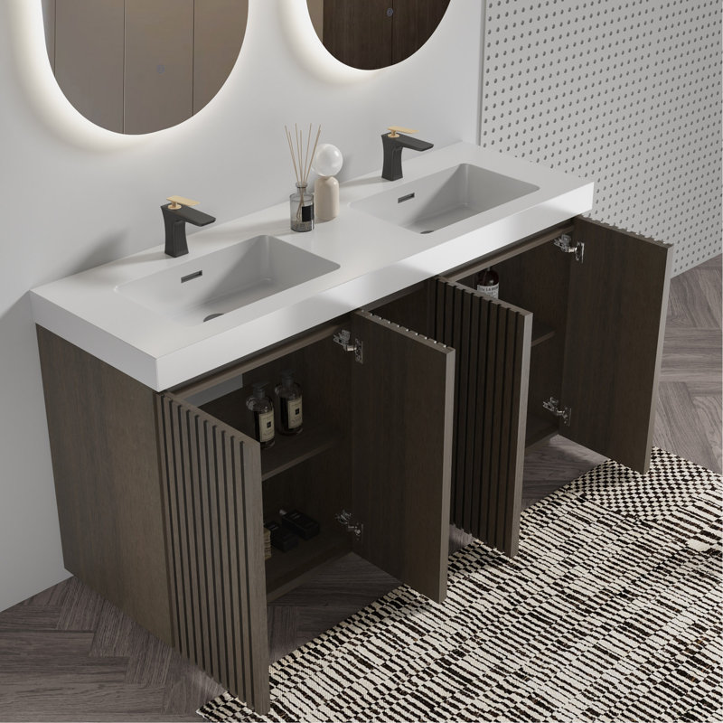 Meuble-lavabo autoportant en chêne fumé GALAN60F
