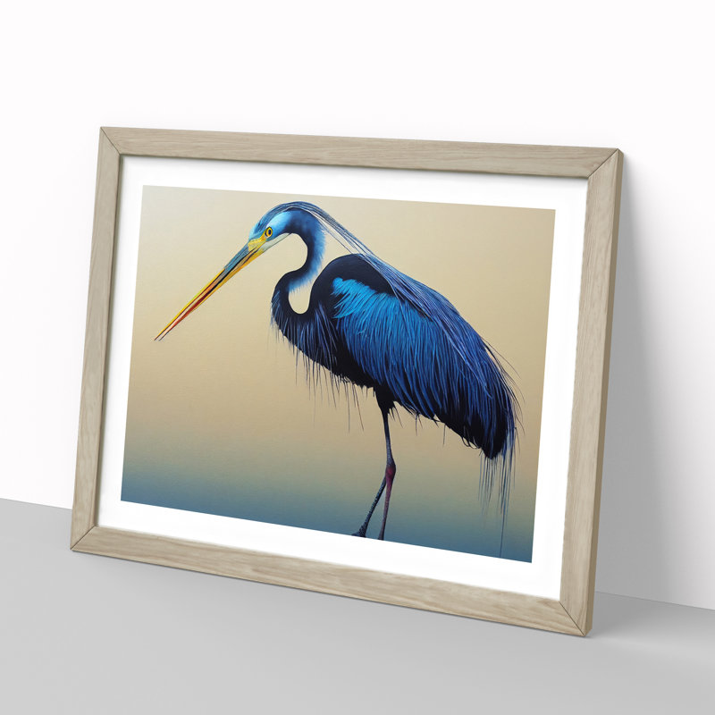 Magnetic Heron Bird - Framed Print, 46cm H x 64cm W x 2cm D, Oak