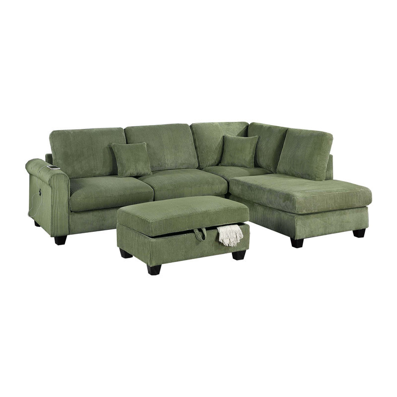 3-Piece Sectional Set, Green Corduroy