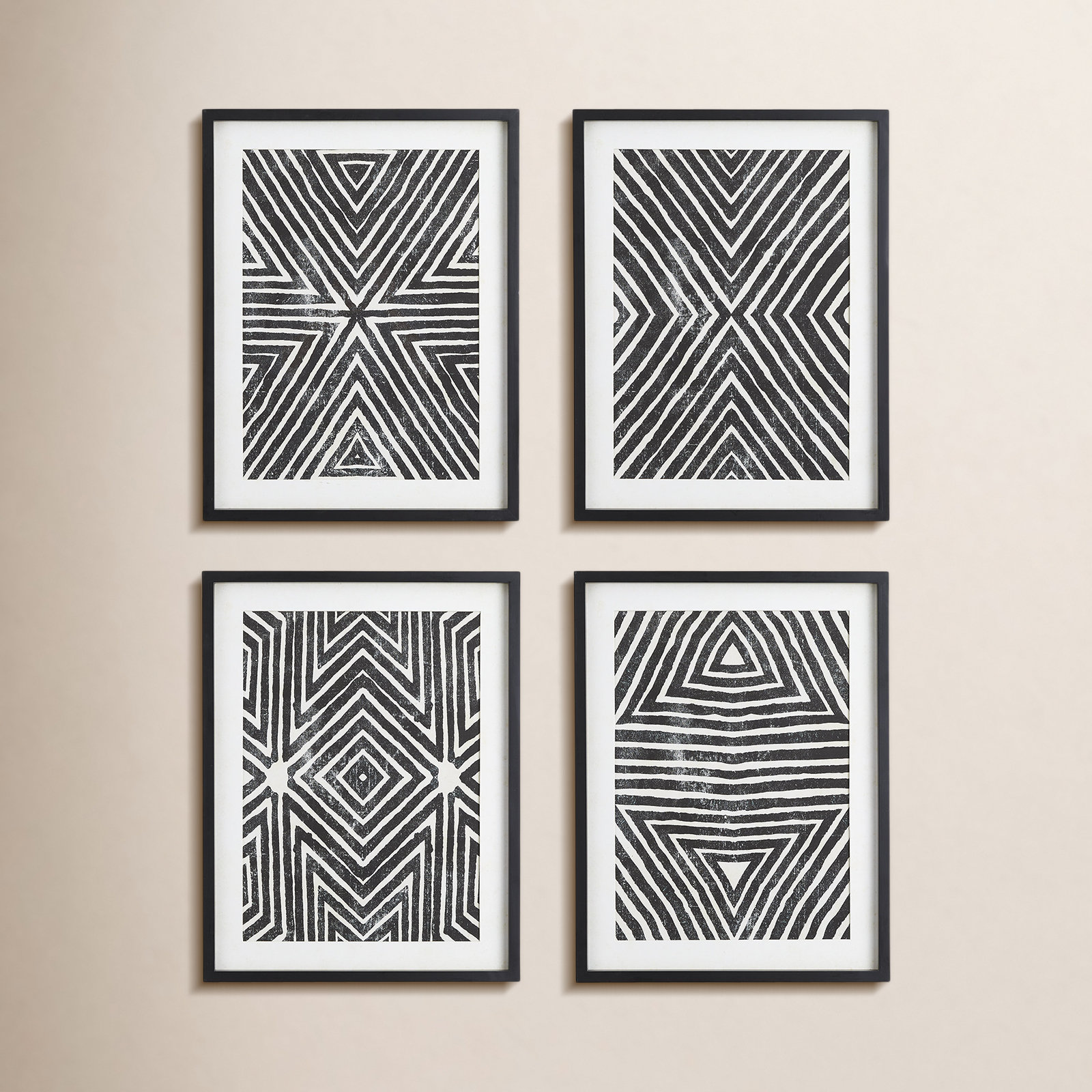 Achromatic Geometric 4-Piece Print Set