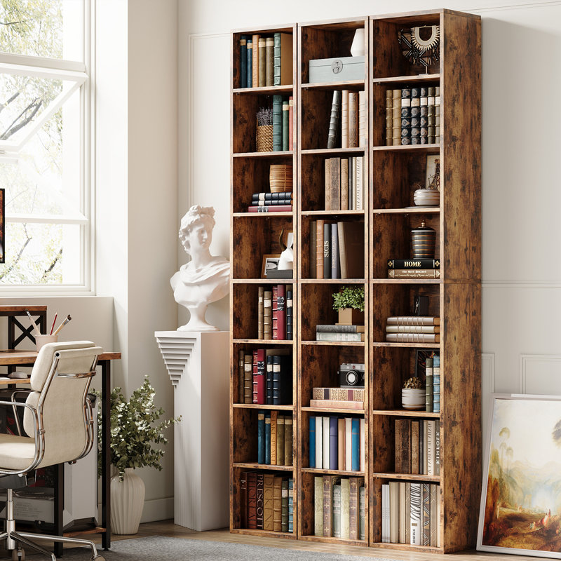 Narrow Design Storage,8-layer Thin High Bookcase With Open Adjustable Shelves,cube Display Rack, Brown
