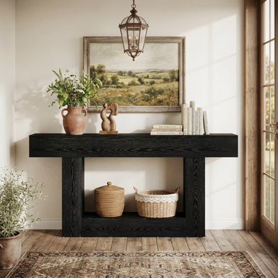 Console 63 po avec tablettes à 2 niveaux, table d'entrée avec base en U, canapé long et étroit pour vestibule, vestibule