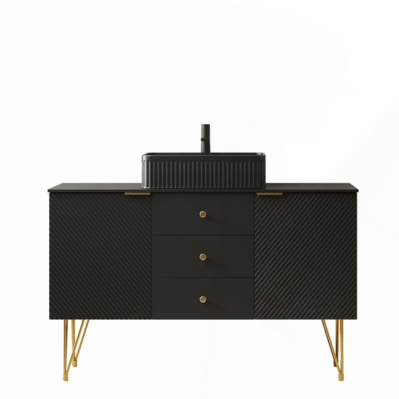 Meuble-lavabo moderne de 24 po avec lavabo supérieur, portes à fermeture douce, tablette réglable et structure en bois massif pour un rangement élégant