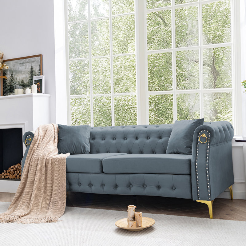 Ensemble de canapé rétro en velours Chesterfield pour le salon, Gris