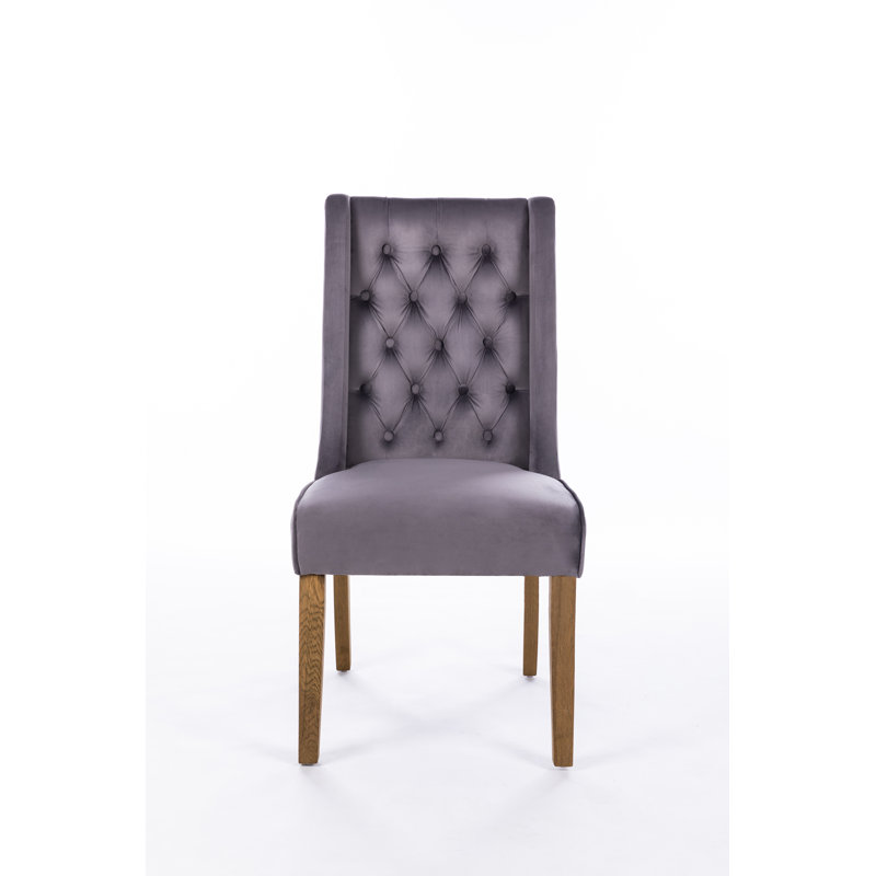Mairead 48cm H Tufted Velvet Upholstered Wing Back Side Chair, Charcoal
