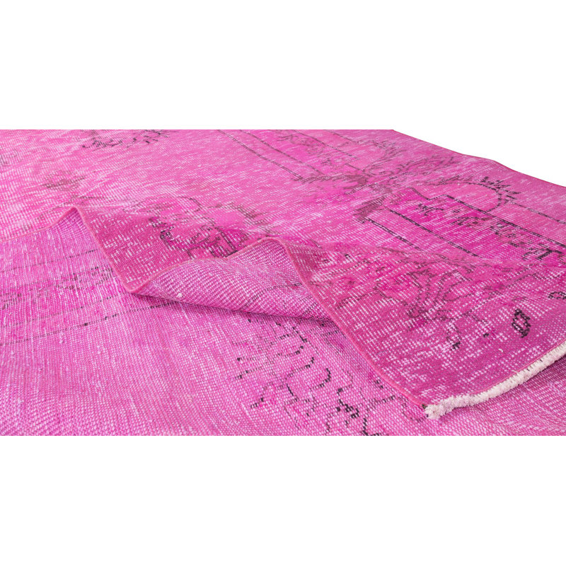 Tapis turc fait à la main de 6 x 7,3 pi de couleur rose pour un décor contemporain