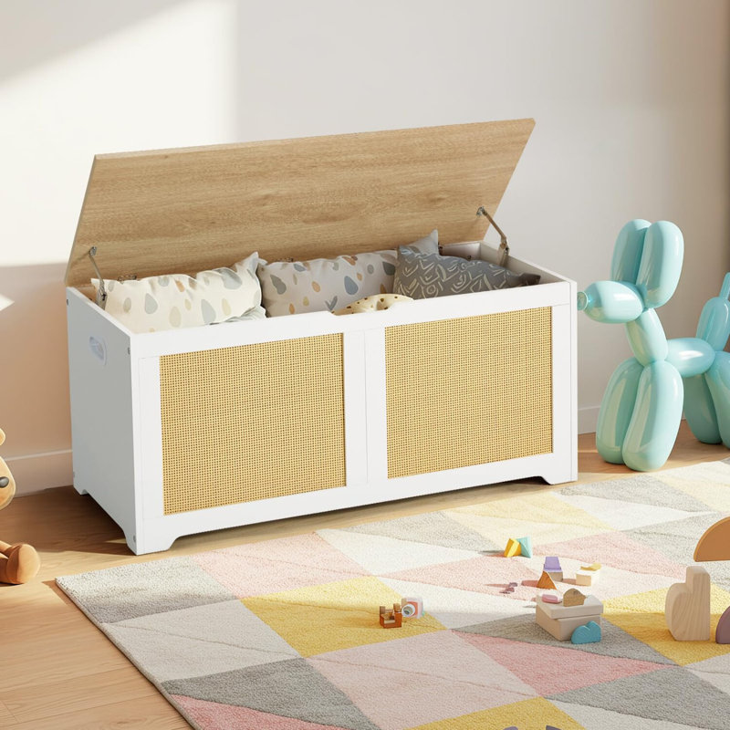 Coffre de rangement, banc de rangement pour chaussures 39,4 po, Blanc/naturel